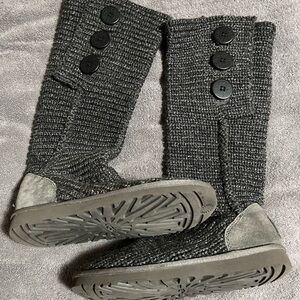 Cozy Gray Knit Button-Up Women’s UGG Sweater Boots